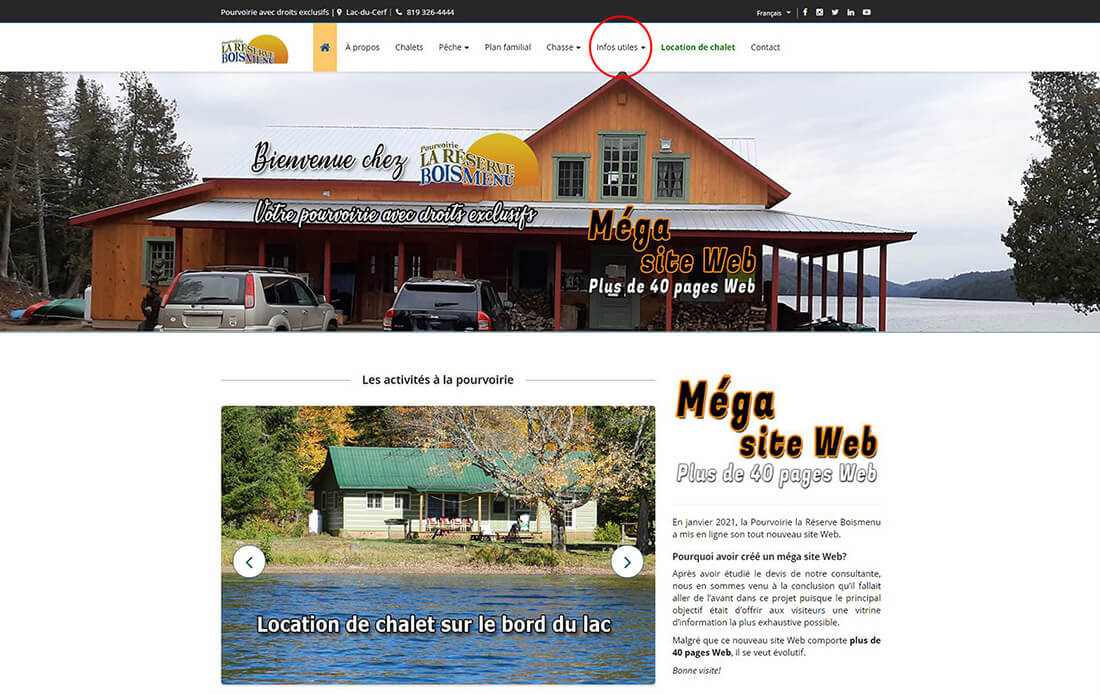 Méga site Web de la Pourvoirie la Réserve Boismenu