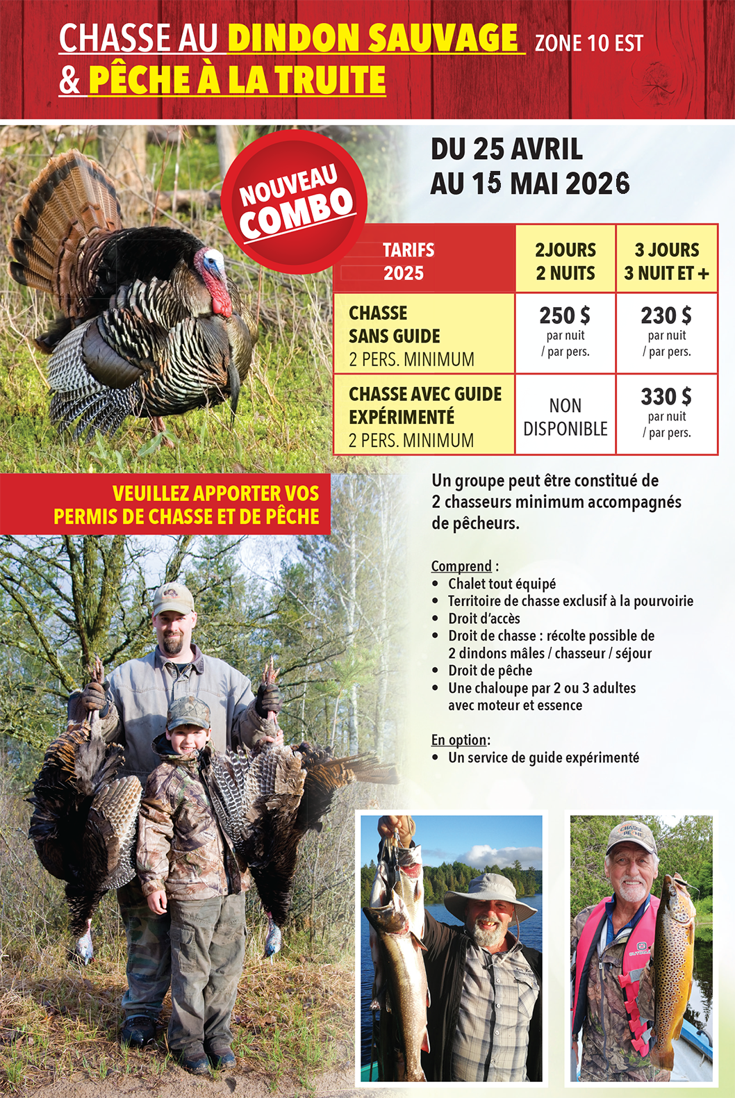 Tarifs Chasse au dindon sauvage et pêche